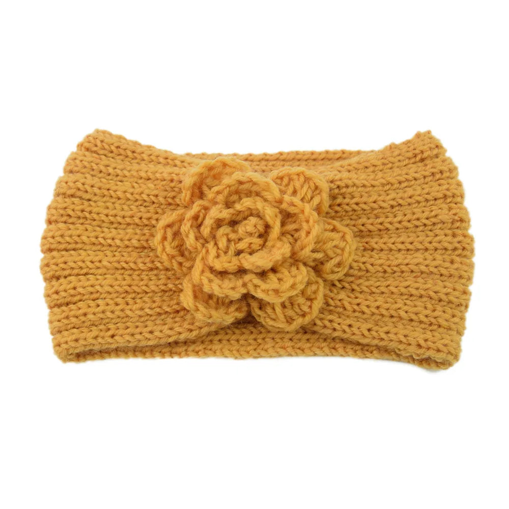 Women Rose Flower Knitted Headbands Women Autumn Winter Crochet Head Wrap wide Woolen Hairband Turban Bandana Hair Accessories - NamafadStore