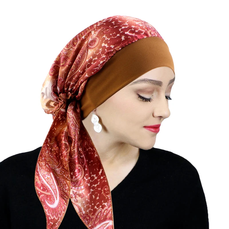 Printed Pre-tie Headscarf Women Elastic Muslim Female Turban Cancer Chemo Hat Hair Loss Cover Head Wrap Headwear Stretch Bandana - NamafadStore