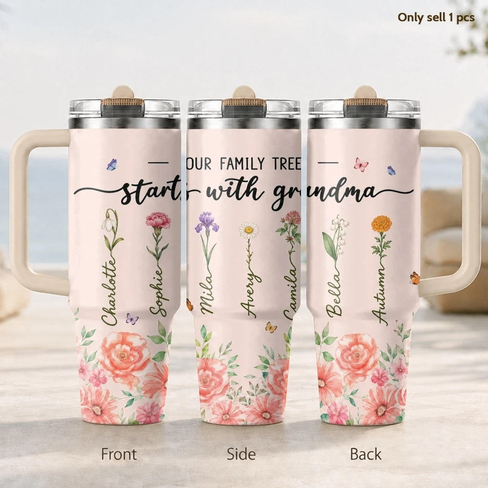 40oz Family Love Floral Tumbler – Insulated Stainless Steel Travel Mug