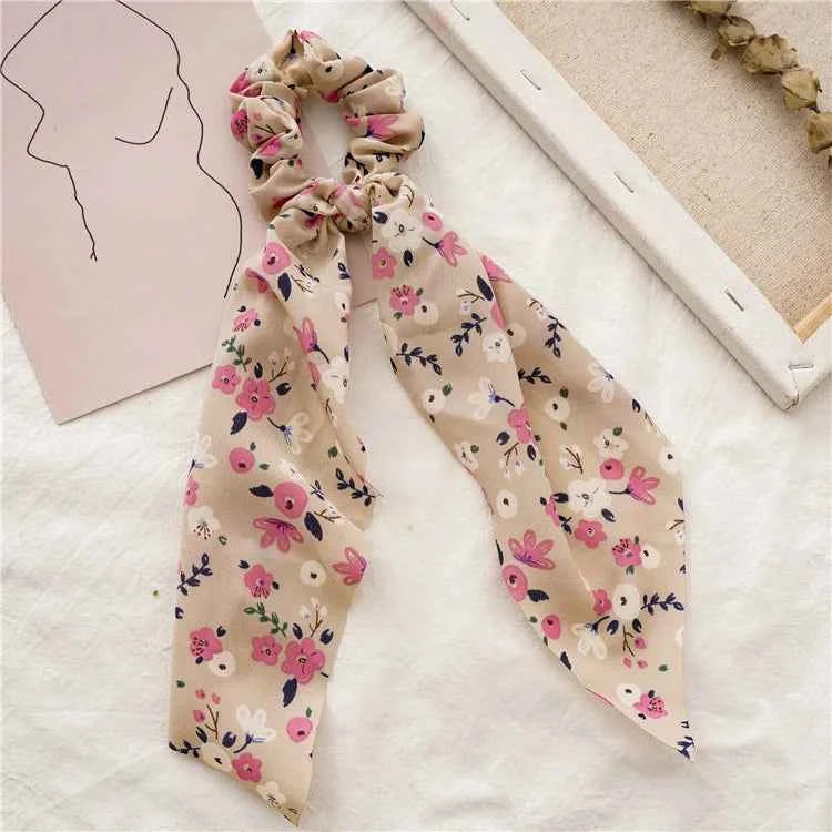 Fashion Leopard Print Bow Satin Long Ribbon Ponytail Scarf Hair Tie Scrunchies Women Girls Elastic Hair Bands Hair Accessories
