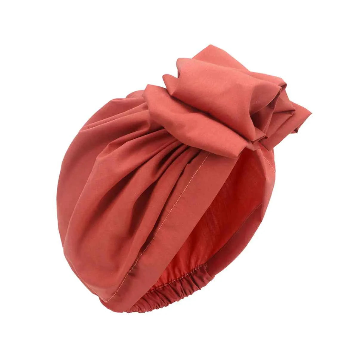 Trendy Big Bow Knot Turban Bonnets For Women Designer Retro Stretchy Beanie Cap Gorgeous Party Head Cover Plain Hijabs Head Wrap
