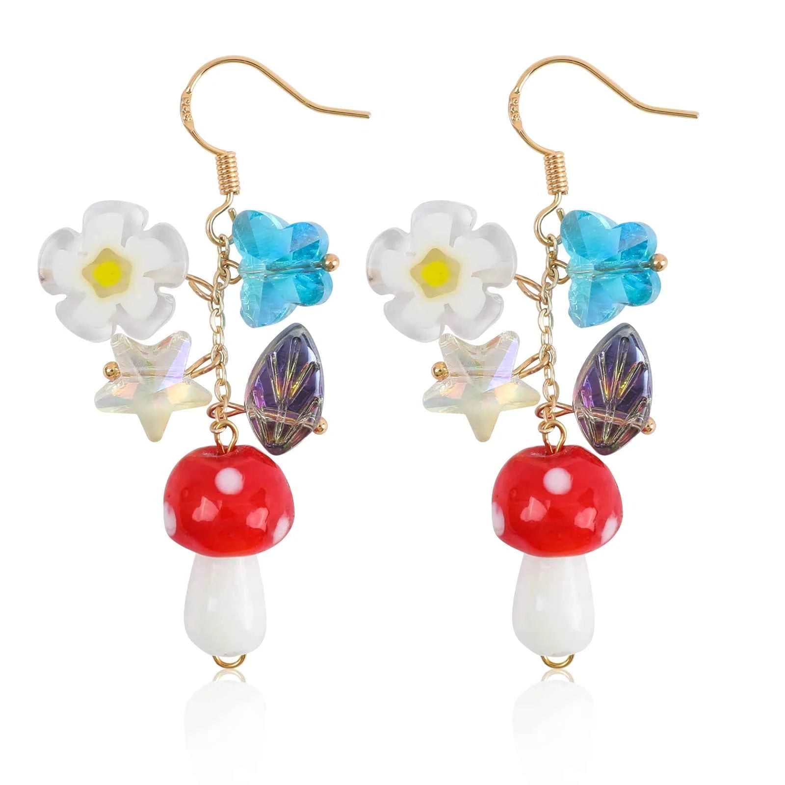 Makersland Unique Earring For Women Cute Mushroom Hoops Gold Color Sweet Butterfy Bee Earrings Trendy Designer Jewelry Luxury