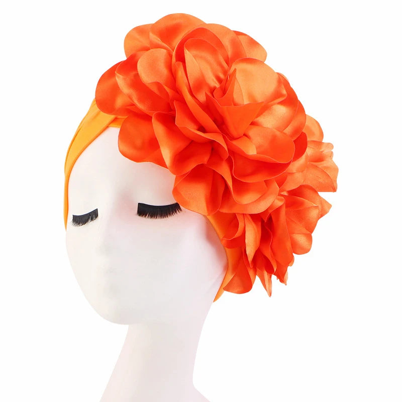 Women's Head Wraps Wedding Party Headpiece Muslim Headscarf Hat India Caps Exaggerated Big Flower African Turban Cap - NamafadStore