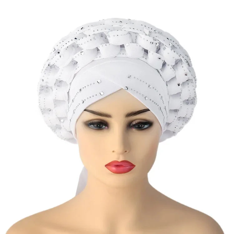 Women Braid Turbans Latest African Headtie Ladies Sequin Head Wraps African Aso Oke Winter Headtie Negerian Wedding Gele Caps