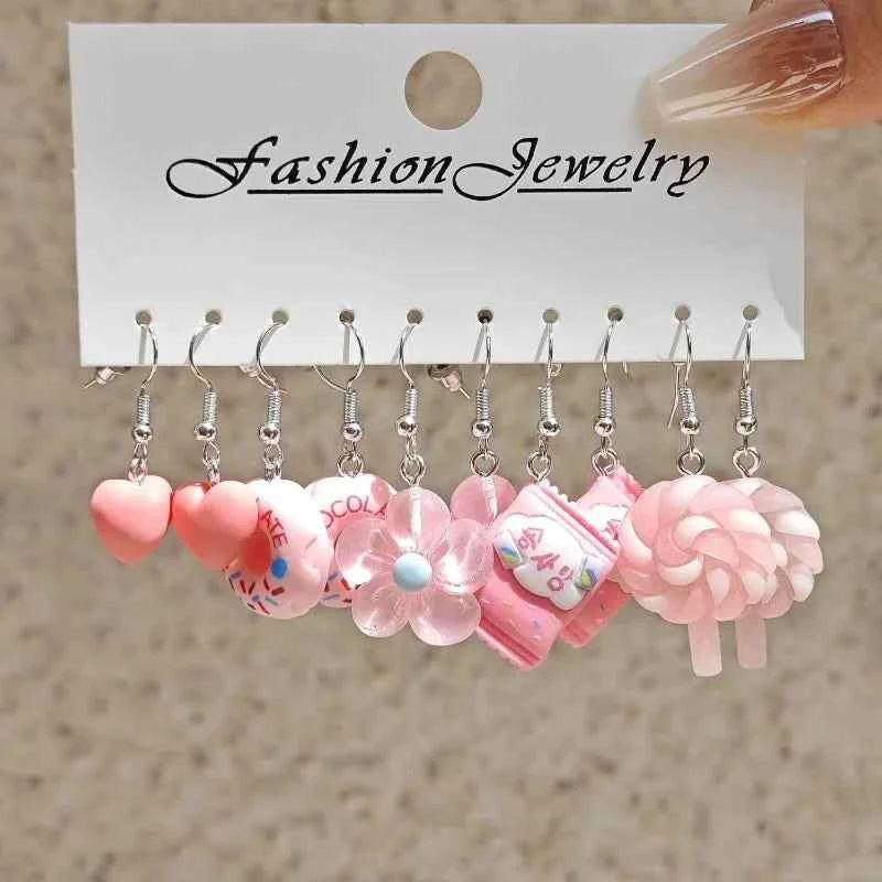 Fashion 5-piece New Color Acrylic Simulation Food Candy Donut Windmill Love Oil Drip Earring Set for Women