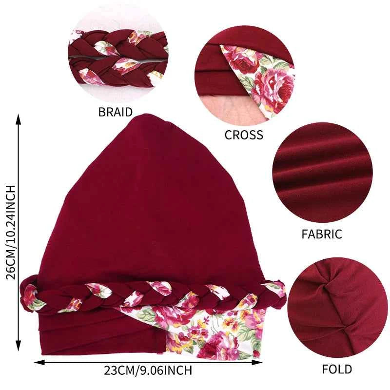 Women's Print Trendy Braid Muslim Turban Scarf islamic inner hijab cap Ladies Head Wrap Cover Hijab Scarf