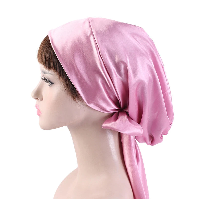 Women Silk Satin Cap Night Sleep Cap Hair Bonnet Hat Head Cover Satin Turban Headscarf Adjustable Ladies Long Hair Care Bonnet - NamafadStore