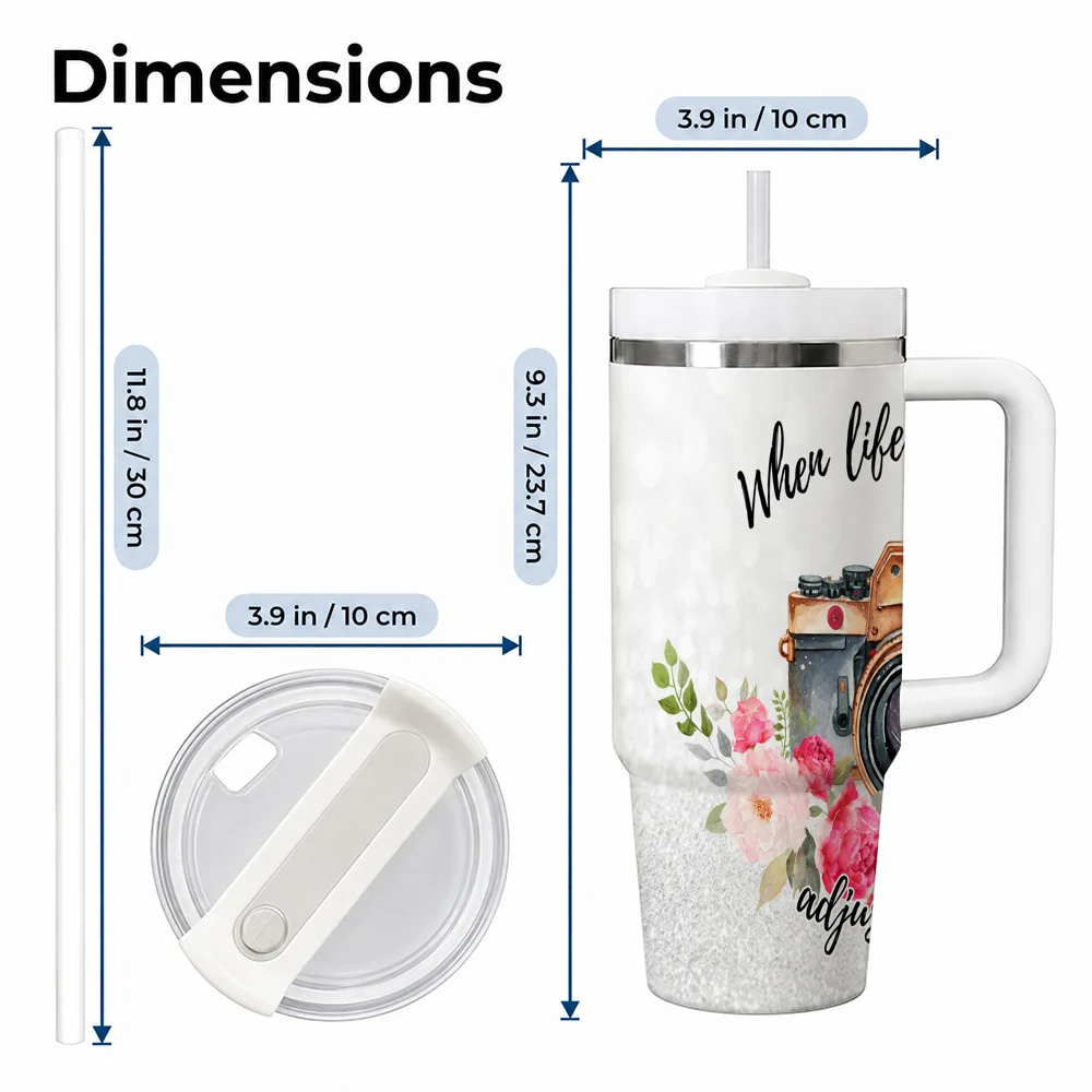 40oz Stainless Steel Tumbler with Handle & Straw – Insulated Travel Cup