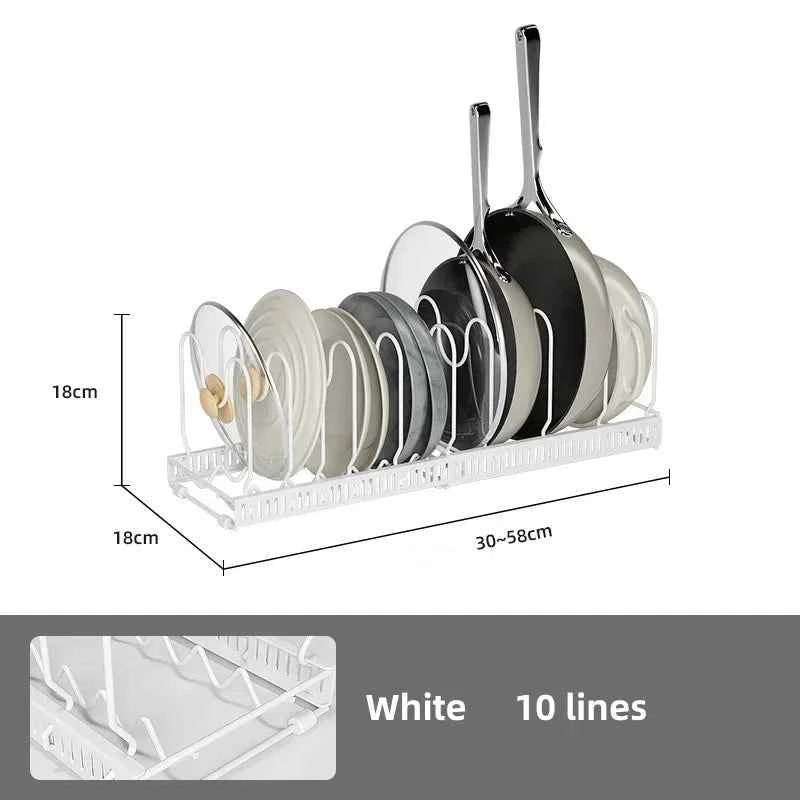Pot Rack Bowl and Plate Storage Rack Multi-layer Retractable Adjustable Carbon Steel Pan Dish Drying Cookware Rack Kitchen Tools