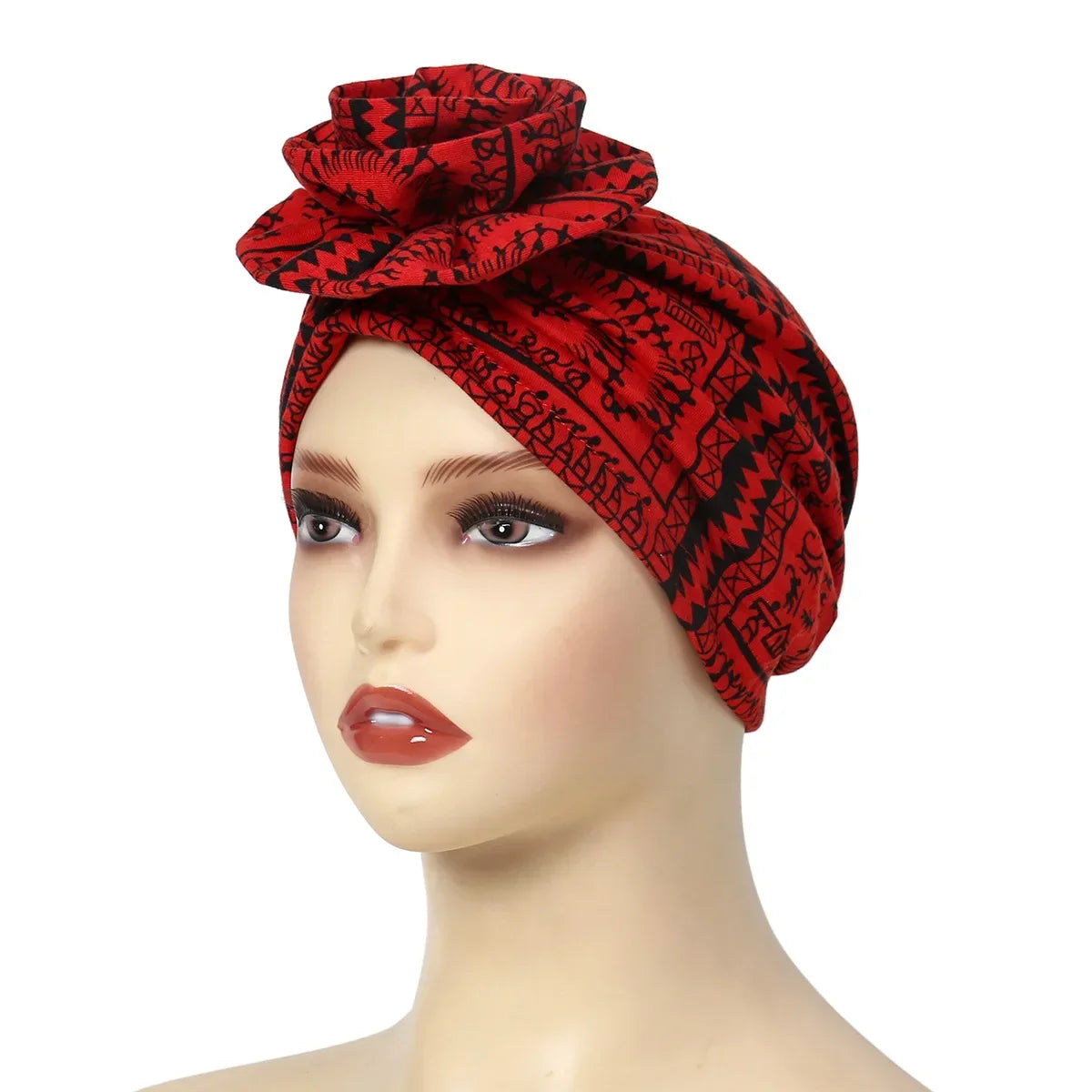New African Women Print Turban Flower Beanies Bonnet Muslim Hijab Headscarf Hair Loss Head Wrap Bandanas Headband Turbante Mujer - NamafadStore