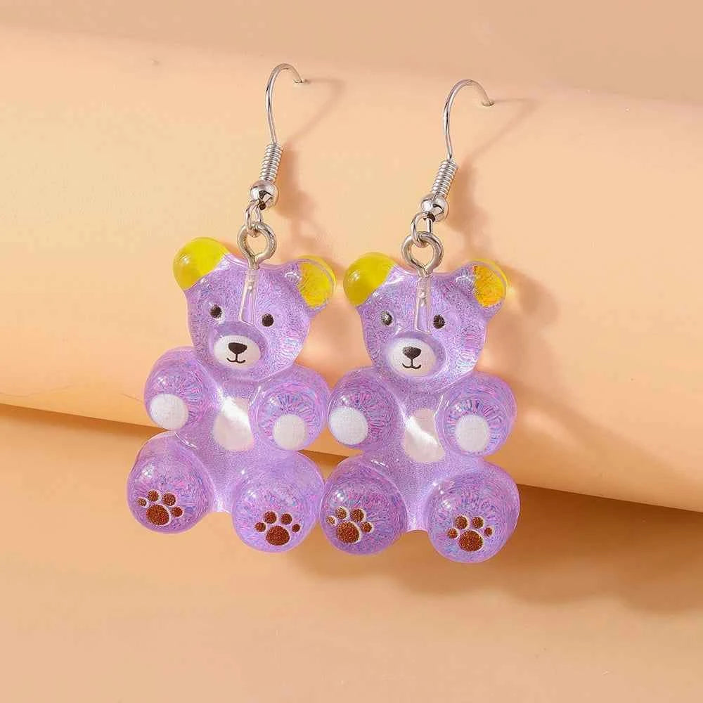 Cute Colorful Gummy Bear Drop Earrings for Women Girls Cartoon 3D Bear Earrings Party Holiday Jewelry Gifts