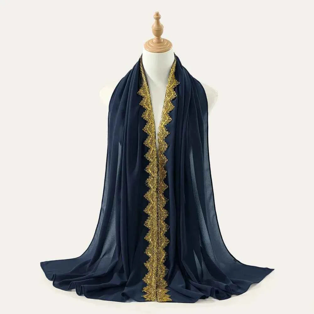 Luxury Silk Chiffon Hijab Scarf Long Gold Sequin Wraps Shawl Glitters Thin Islamic Turban Beach