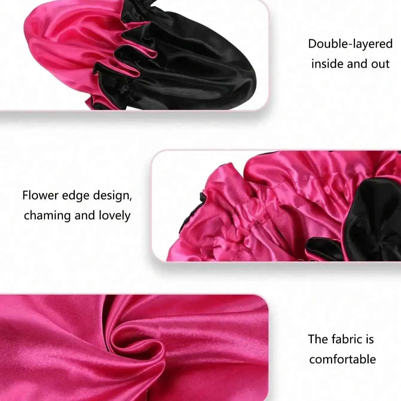 1pc Two Tone Satin Hat Silk Bonnet for Sleeping Satin Bonnets Double Layer Reversible Hair Cap Bonnet for Women Long Curly Braid