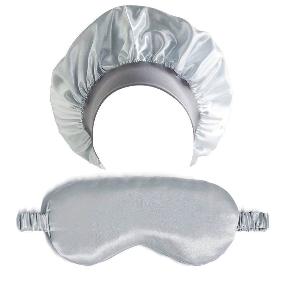 2-Piece Satin Bonnet & Eye Mask Set for Women – Sleep Hair Wrap