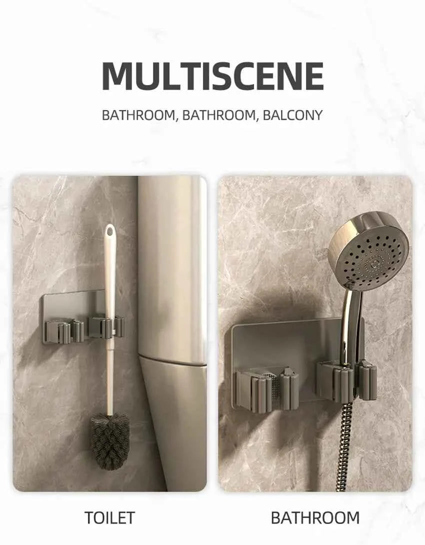 304 Stainless Steel Mop Holder Wall Mounted Adhesive Multi-Purpose Hooks Household Storage Organizer Rack Broom Hanger Stick