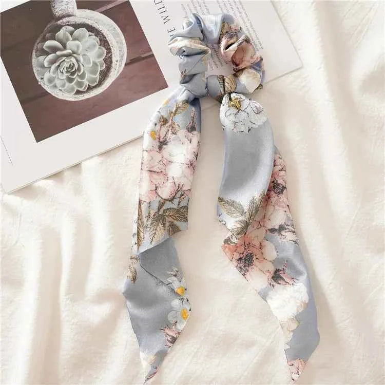 Fashion Leopard Print Bow Satin Long Ribbon Ponytail Scarf Hair Tie Scrunchies Women Girls Elastic Hair Bands Hair Accessories