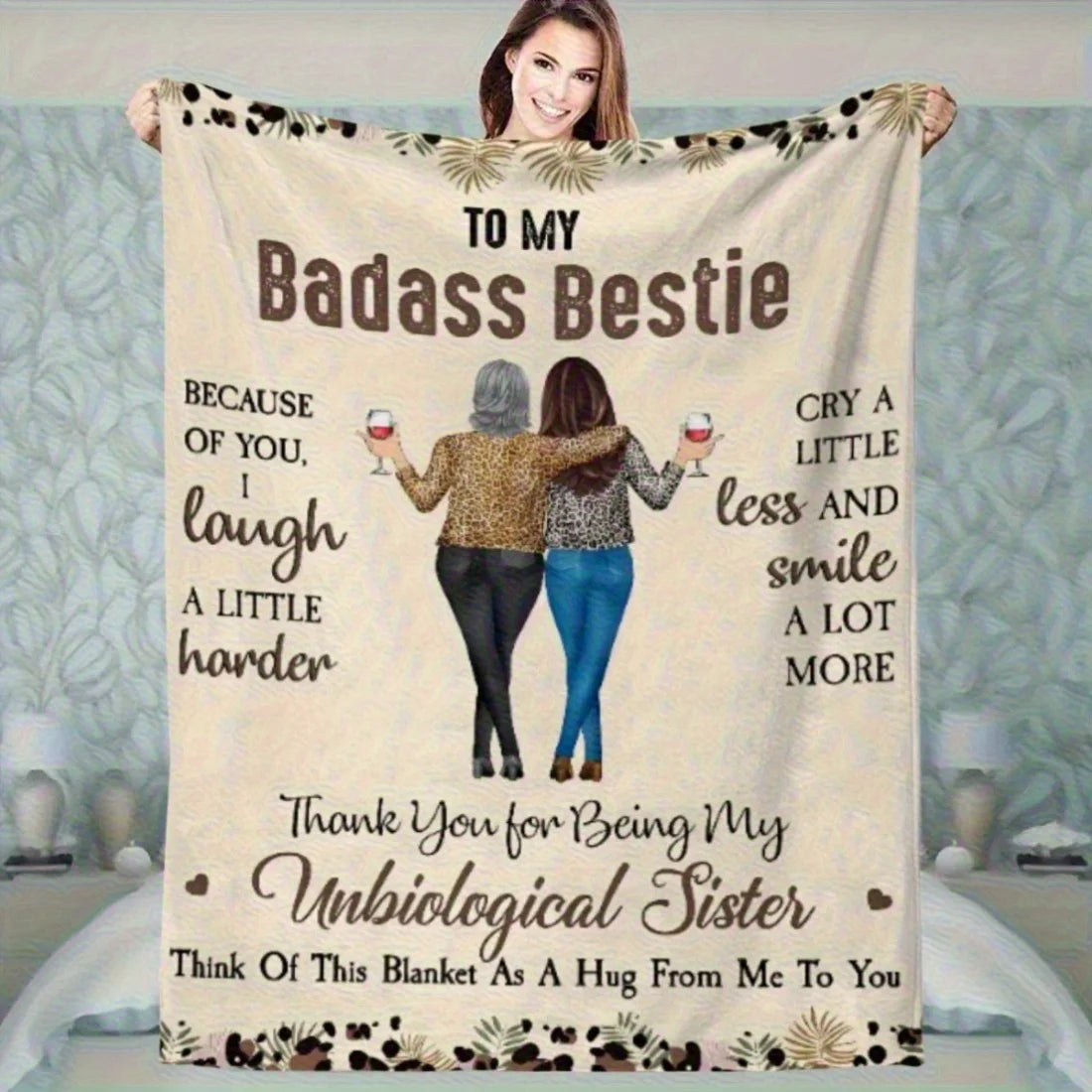Best Friend Leopard Print Blanket – Sister Friendship Birthday Gift
