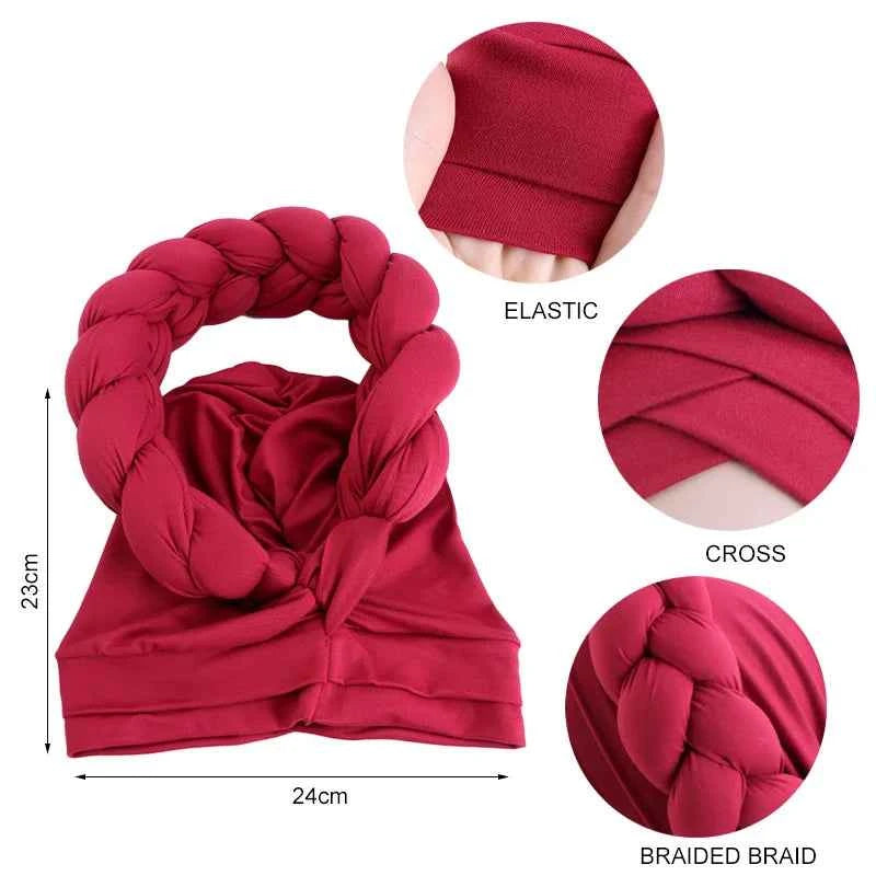 New African Twisted Large Fried Braid Turban Hat Muslim Hijab Hat Elastic Head Wraps Headscarf Beanie Hats Turbante Cap
