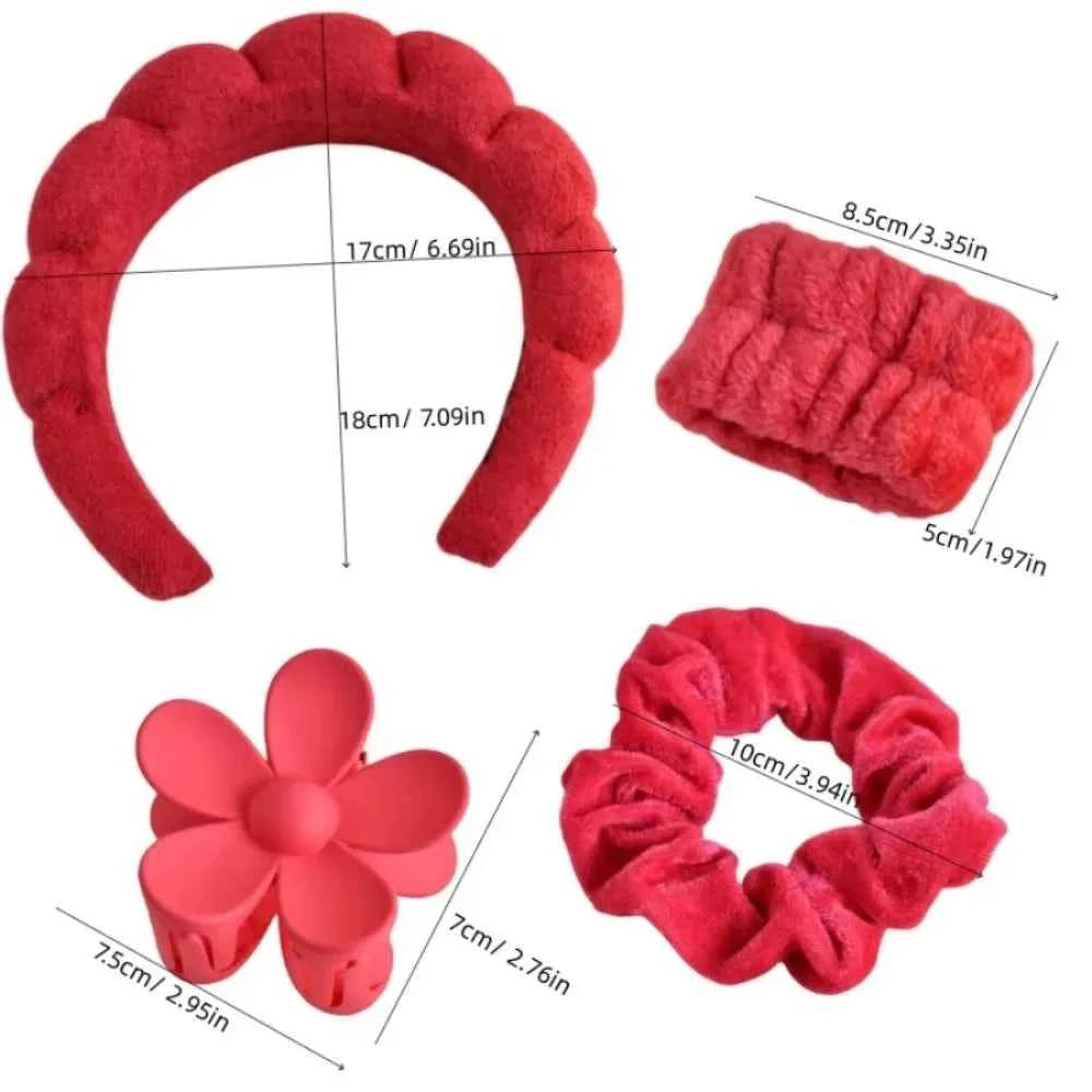 1/6Pcs Women Spa Hairband Puffy Sponge Headband Flower Hair Clip Wristbands Scrunchies for Washing Face Makeup Shower Skincare
