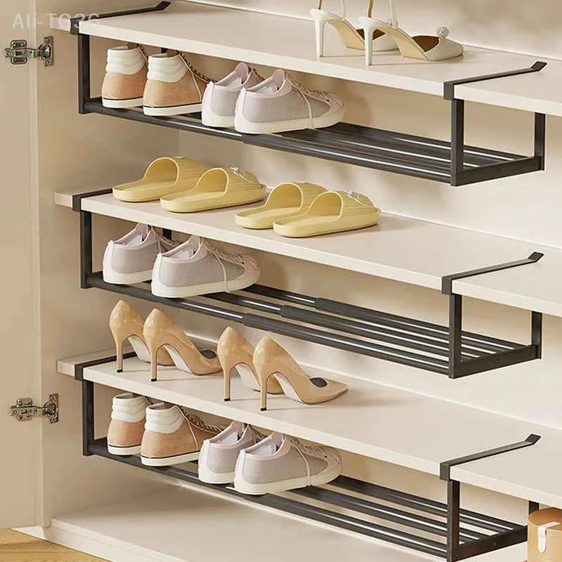 Adjustable Shoe Rack Space-Saving Layered Organizer For Home Shoe Cabinets Under-Shelf Shoe Holder With Hanging Basket xkdae