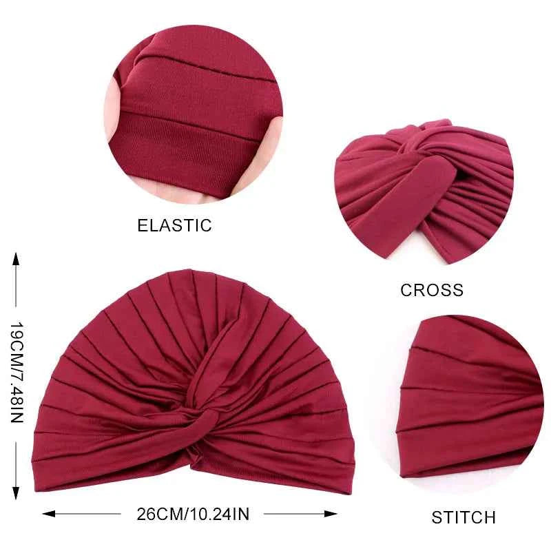 New Women's Stretchy Twist Pleasted Hair Wrap Turban Caps Muslim Cancer Chemo Beanie Cap Headwear Sleep Hat