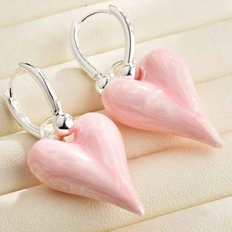 Copper Clip On Hoop Earrings For Women Enamel Heart Pendant Dangle Fashion Jewelry Classic New Style Holiday Accessories C1961