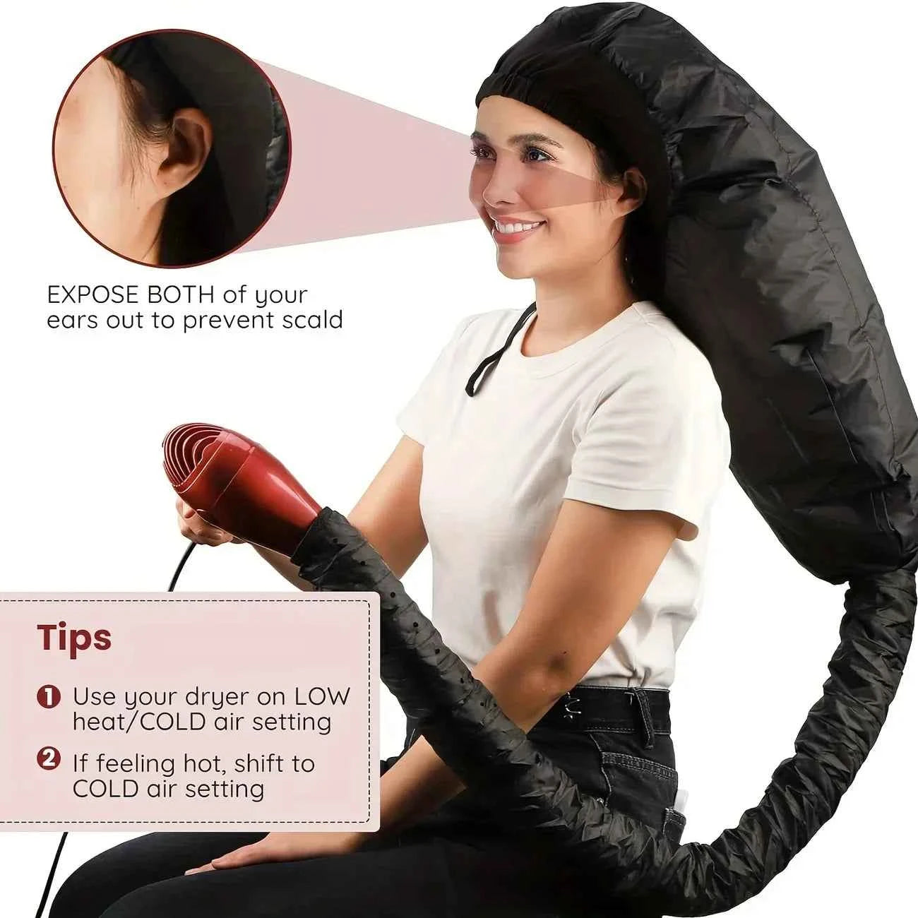 Bonnet Hooded Hair Dryer Attachment Extra Large Adjustable Deep Conditioning Cap Drying Heat Cap with Elastic Strap Fast Drying