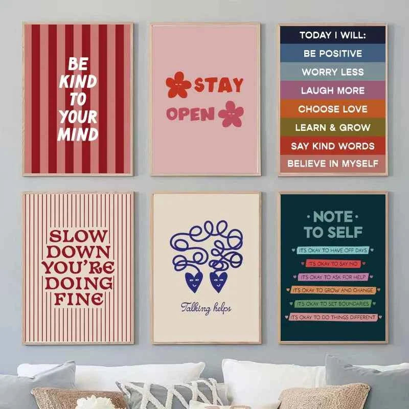Be Kind to your mind Mental Health Psychology Wall Art Canvas Posters Quotes Prints Wall Picture for Therapy Office Decor