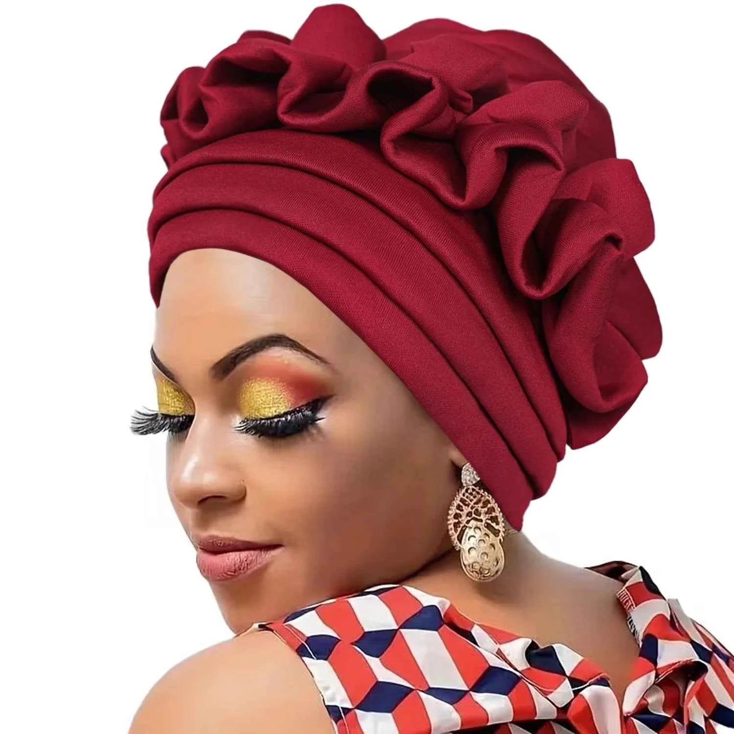 1pc Women's Turban 3-layer Brim Design With Pleated Style, Solid Color Outdoor Home Fashion Turbans, African Headwrap