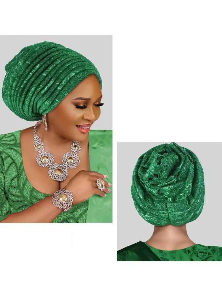 2025 Fashion Women’s Pleated Turban Cap – Auto Gele African Head Wrap for Weddings & Parties