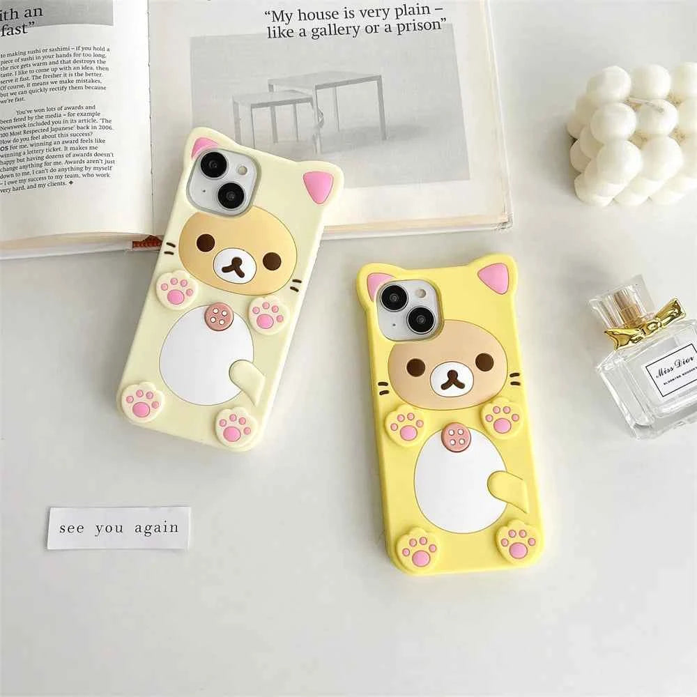 Cute Rilakkuma Bear Case For iPhone 17 Pro max 16 15 14 13 12 Mini 11 Pro Max Xs XR 6 7 8 Plus SE Kawaii Cat Silicone Soft Cover