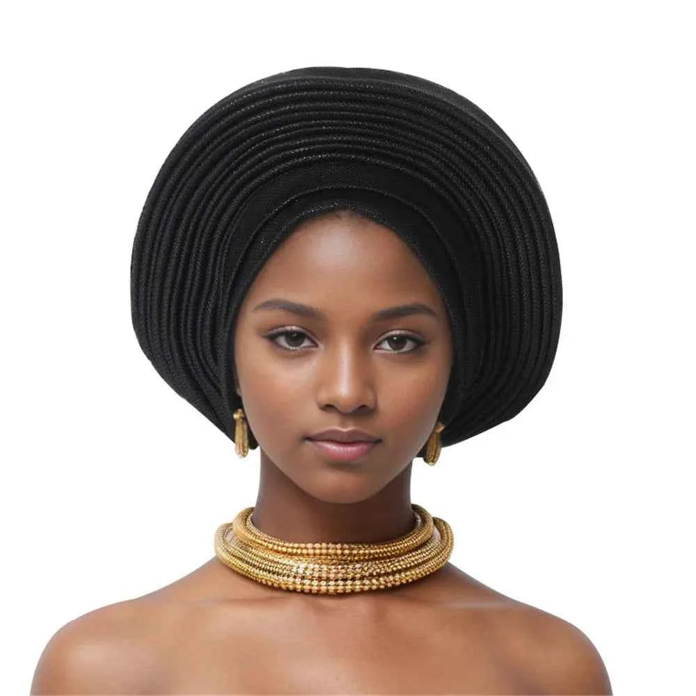 Nigeria Head Ties Wedding Party Headgear Elegant African Headtie Turban Already Made Women's Auto Gele Female Head Wraps