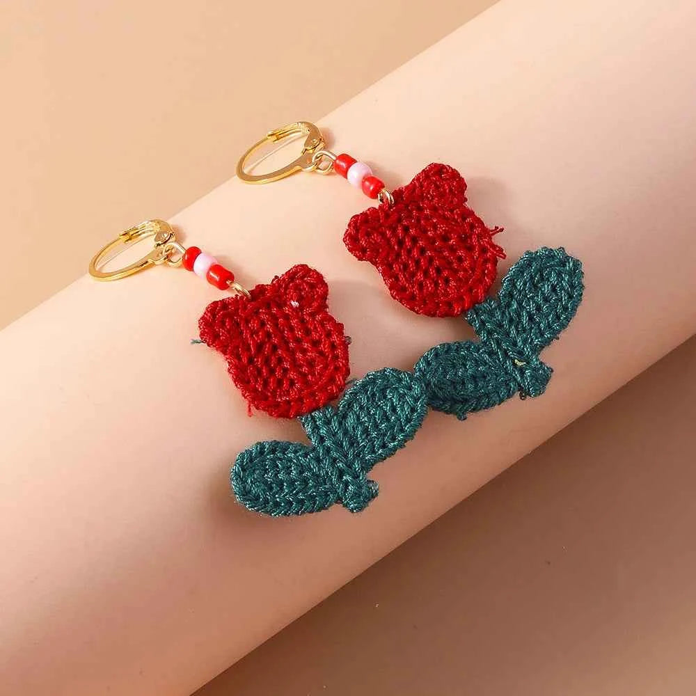 Cute Flower Drop Earrings for Women Girls Handmade Knitted Daisy Butterfly Dangle Earrings Kid's Jewelry Gifts