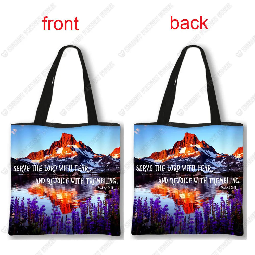 Christian Bible Verse Print Handbag God He Will Sustain You Lady Shopping Fashion Shoulder Bag Girl Travel Tote Bag Gift