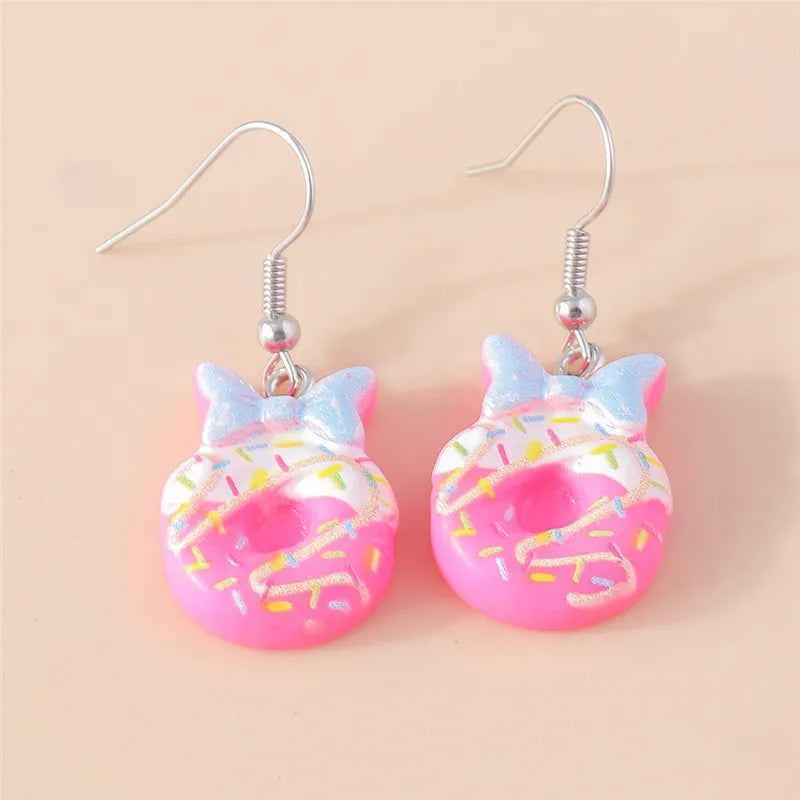 New In Mixed 10pcs Cute Sweet Donut Earring Set Lovely Resin Simulation Food Dangle Earrings for Woman Kids Jewelry Set Gifts