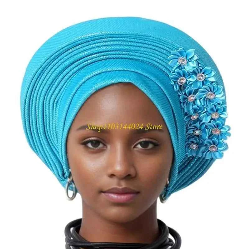 N5KE Flower Turban Hat African Headwrap Hat Formal Event Wedding Multilayer Turban