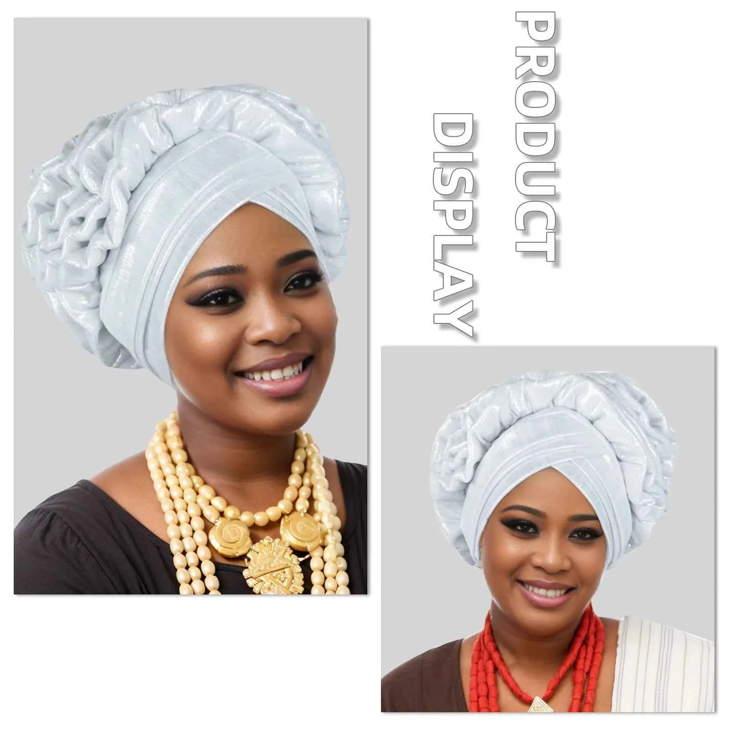 New Fashion African Auto Gele Headties Muslim Glitter Ruffled Turban Hijab Bonnet Nigerian Wedding Festival Baotou Hat for Woman