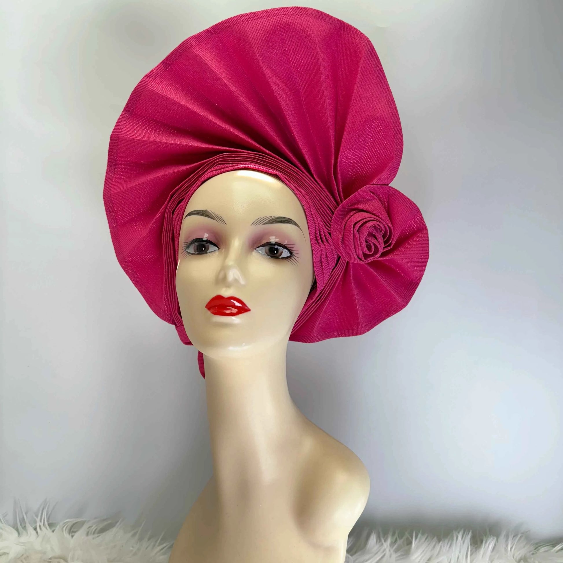 Already Made Headtie Pink African Headtie Gele Headwear for Wedding , Nigerian Braid Turbans Wraps,