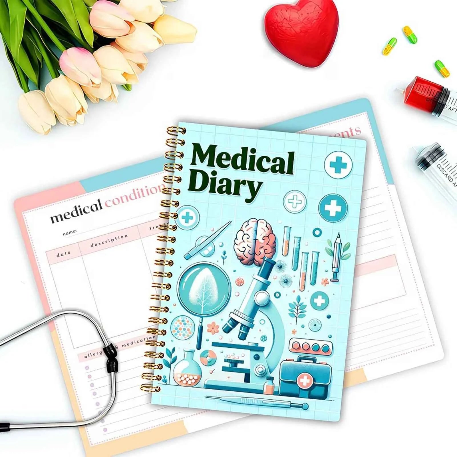 Health Diary Books With Structured Sections For Medication Tracking Symptoms Logging And Daily Health Management