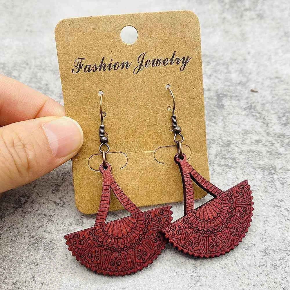 Vintage Hollowed Out Wooden Earrings Fashionable  Bohemian Style Creative Geometric Earrings Set for Women's Daily Wear