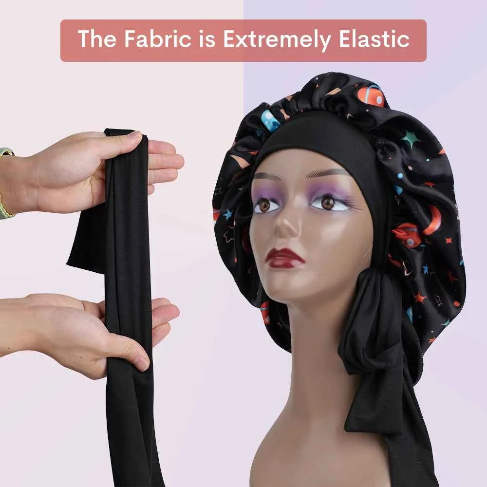 1pc Adjustable Extra Large Satin Bonnet with Bowknot - Wide-Brimmed Sleep Cap for Women, Soft Polyester Hair Care Night Hat