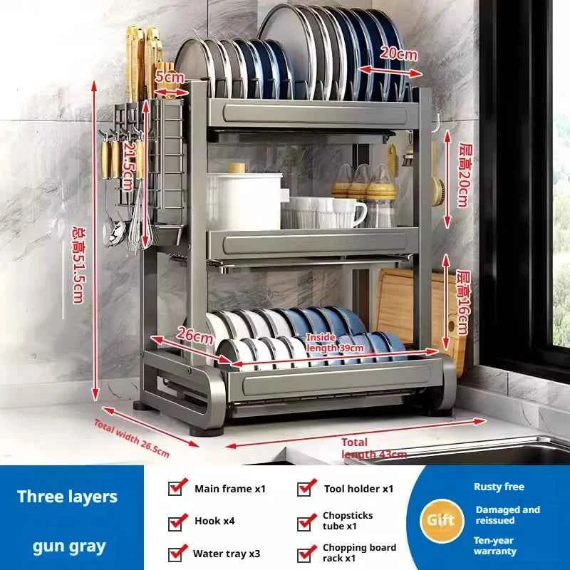 Kitchen Dish Bowl Drainer Storage Rack Countertop Dinnerware Organizer Drain Basket Household Dish Drying Rack Stand Shelf