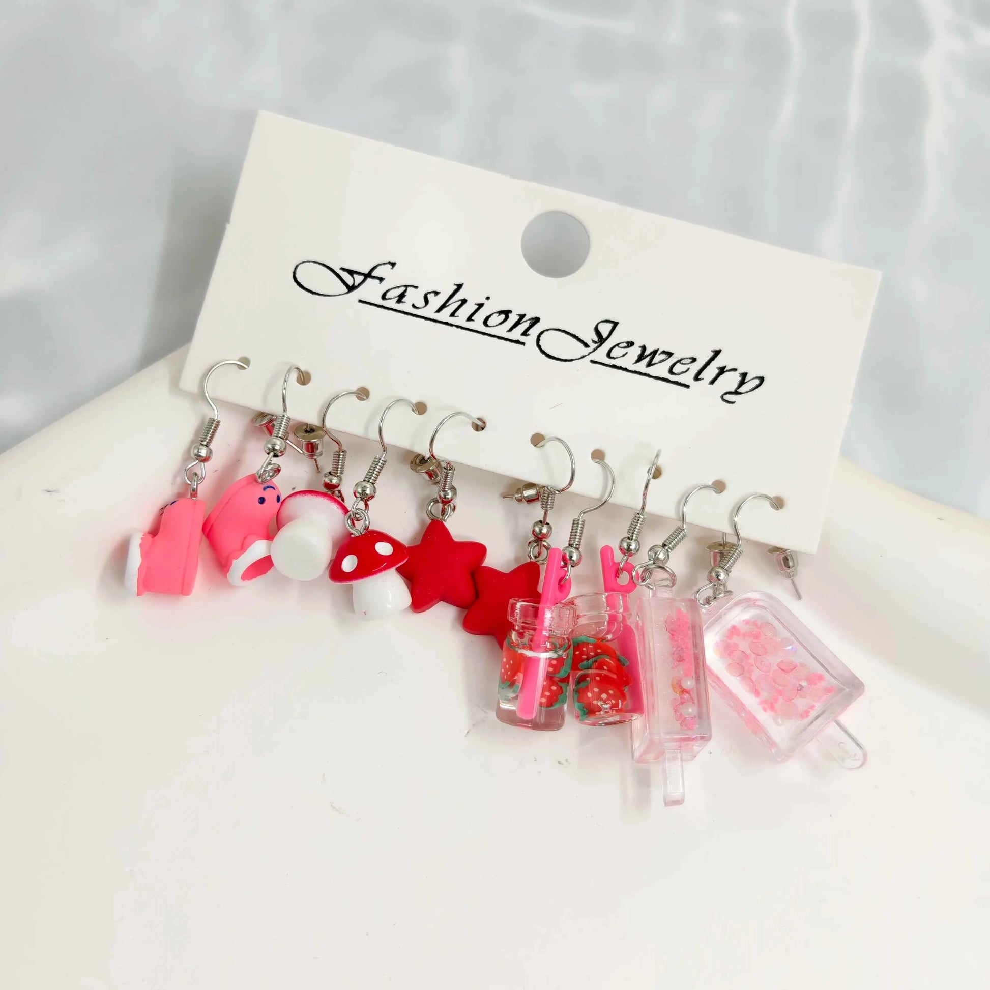 Resin red star mushroom shoe earring set, fun and fashionable, with card earrings and earrings