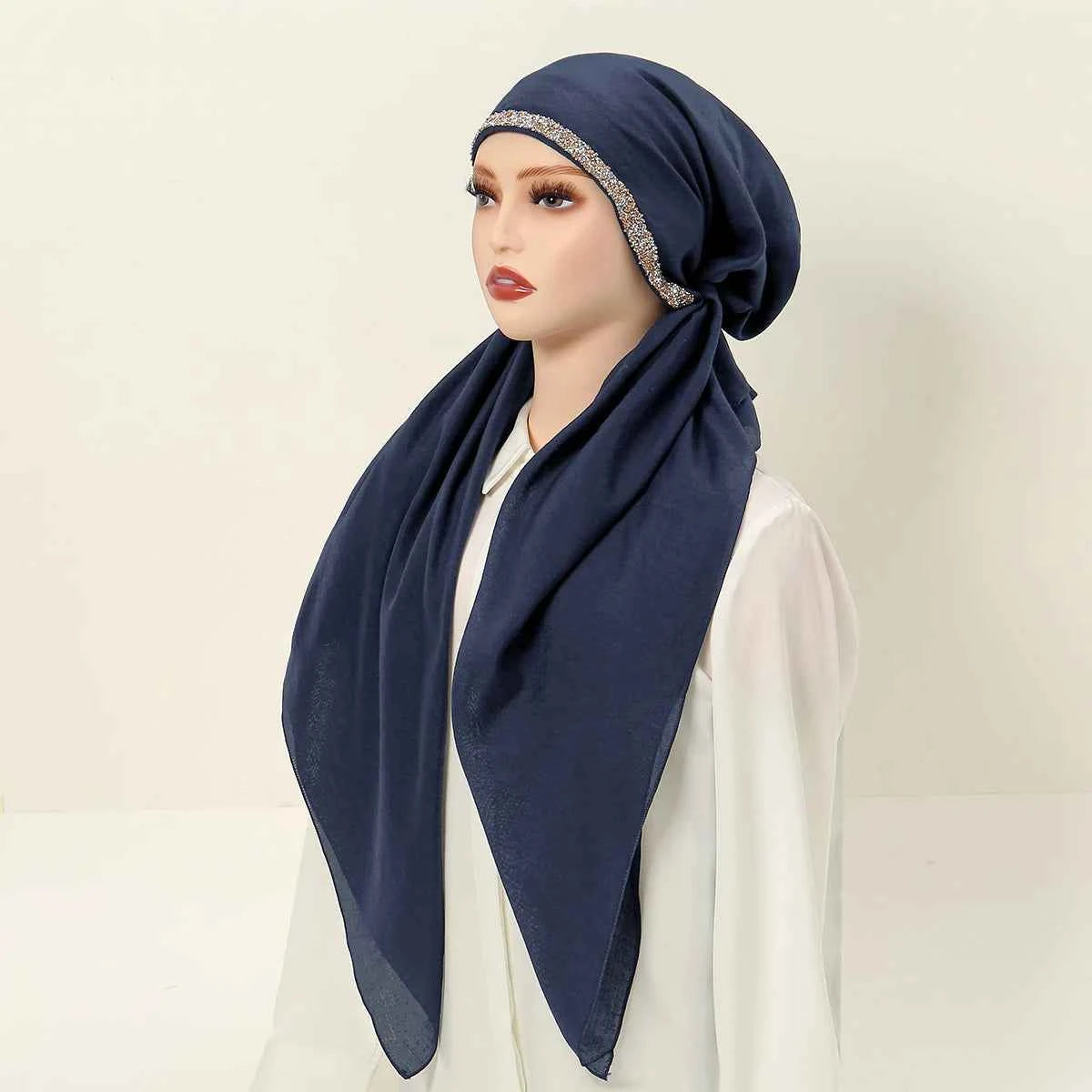 Instant Turban Scarf Muslim Women Hijab Senior Hot Fix Headband Soft Plain Elastic Bonnet Thin Breathable Night Cap Wraps