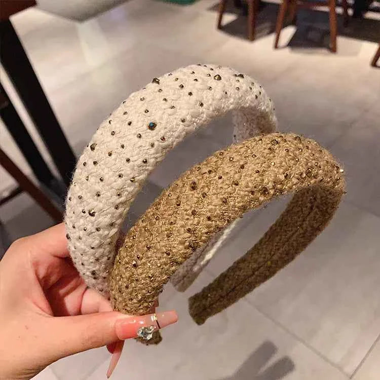 French retro plush rhinestone wide edge sponge hair accessories hoops headband for women  high cranial top hair clips headbands