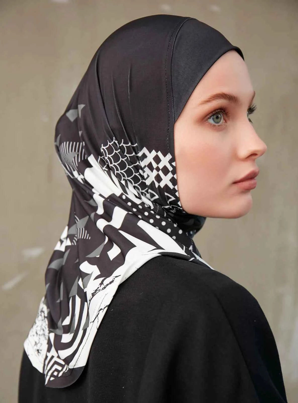 Sporty Inner Women's Hijabs Muslim Breathable Islamic Instant Turban For Ladies Geometric Printing Pattern Head Wrap Headband