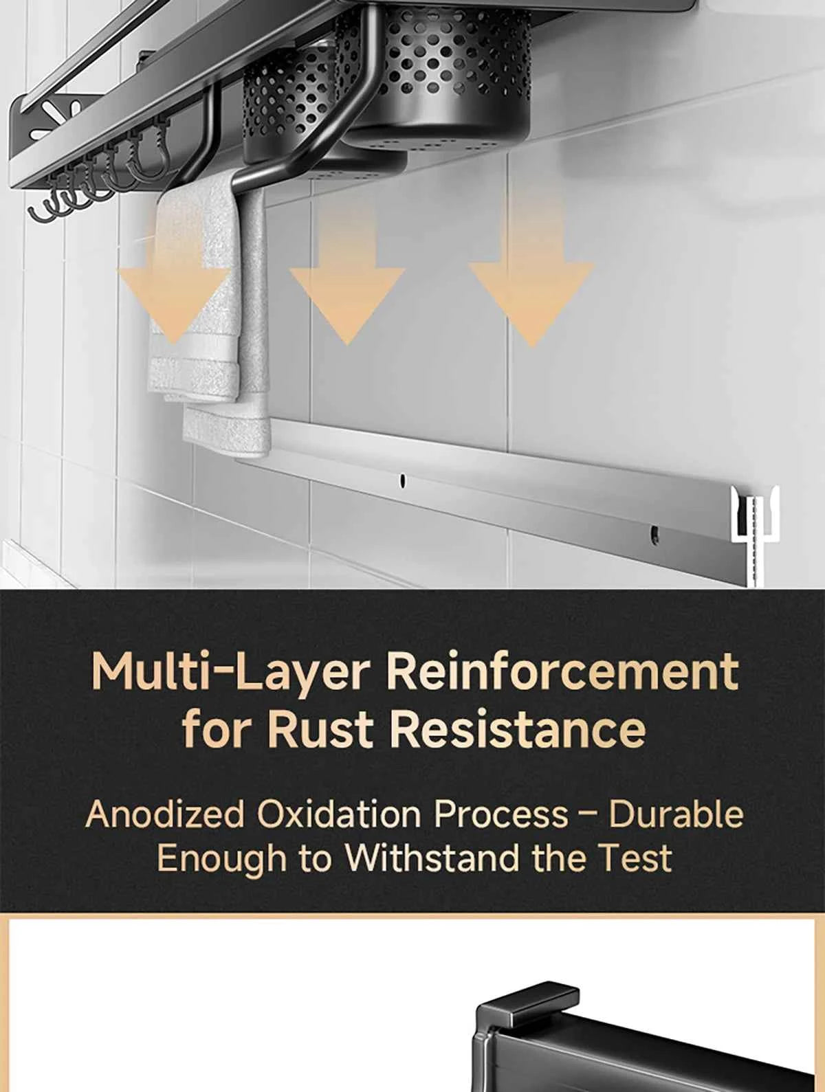 Metal Kitchen Shelf No-Punch Large Capacity Storage Kitchen Utensils Skeletonized Drainage Design Easy to Clean Black