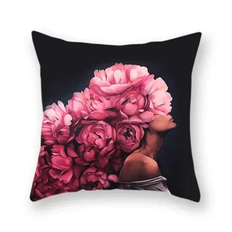 Woman Flower Head Decoration Double-sided Printed pillow cover Short plush Suitable living rooms bedrooms throw cushion cover