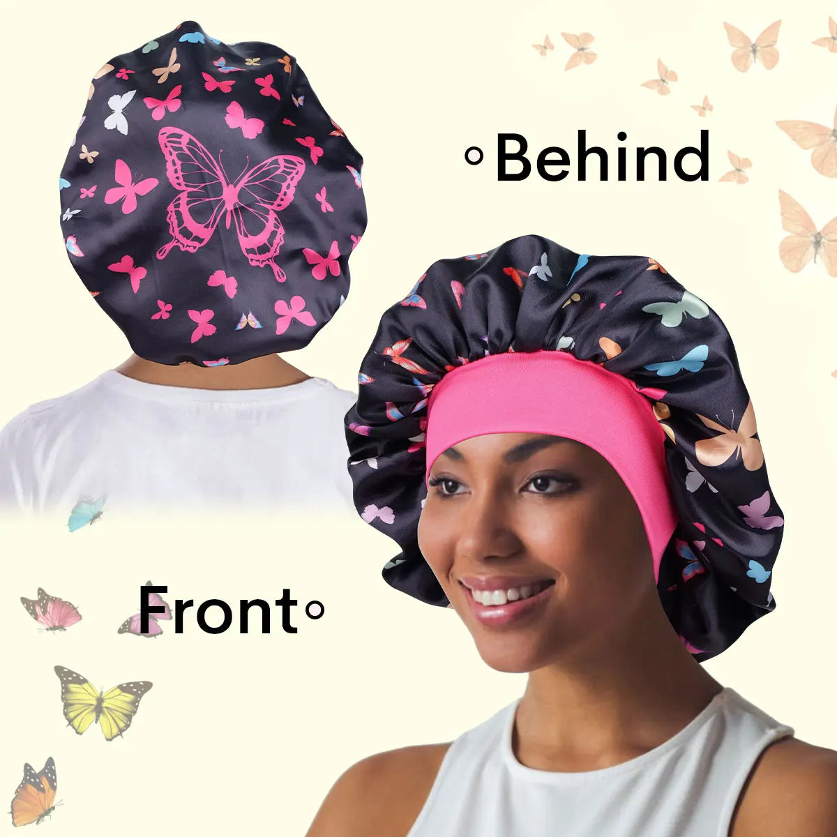 1pc Satin Sleep Bonnet with Butterfly Pattern - Double Layer Sleep Night Cap for Women & Men, Soft Satin Hair Protection