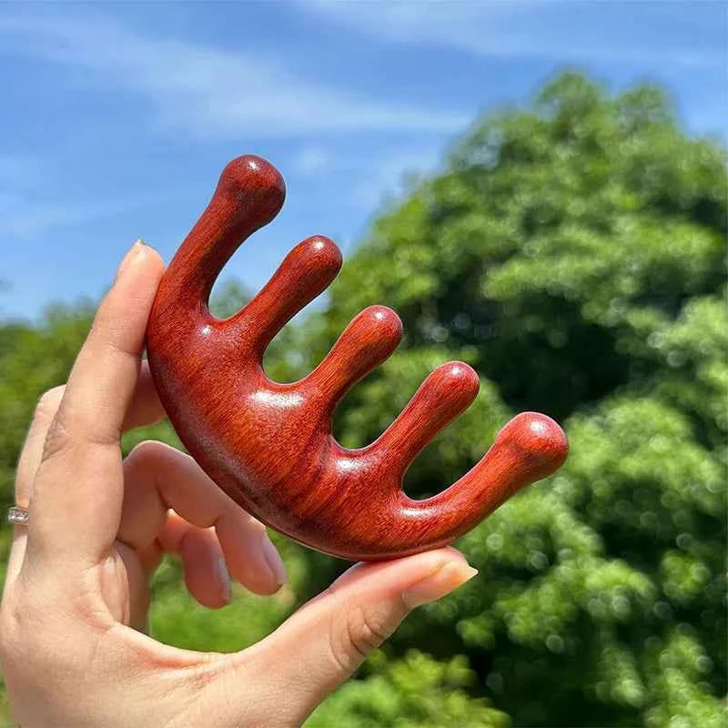 Sandal Wood Five Finger Meridian Massage Comb Wood Comb Head Scalping Body Neck Gua Sha Massager Tool Hair Health Care For Women